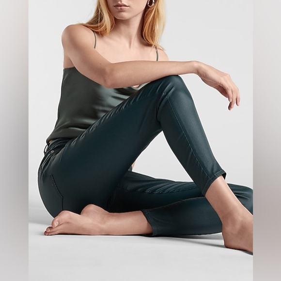 Express Forest green Coated Skinny Pants sz 00R - Picture 3 of 16